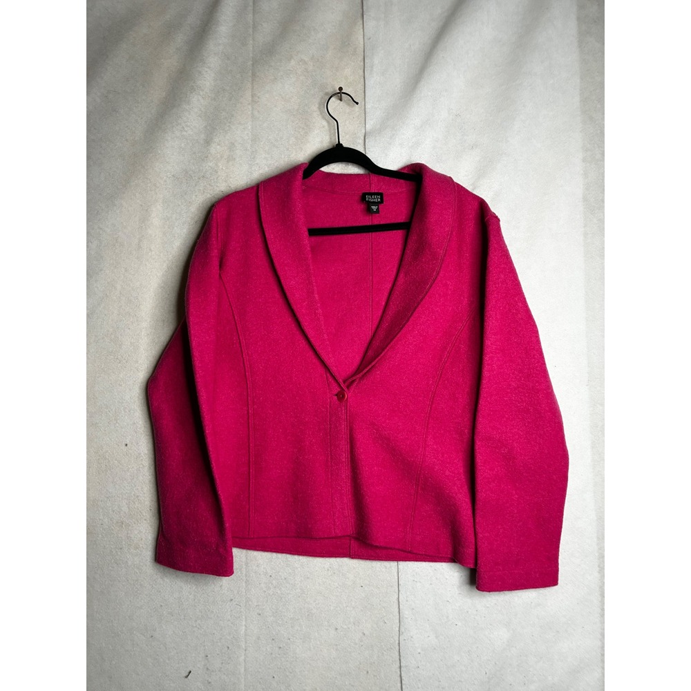 Eileen Fisher Pink‎ Boiled Wool Shawl Collar Single Button Jacket Blazer Medium